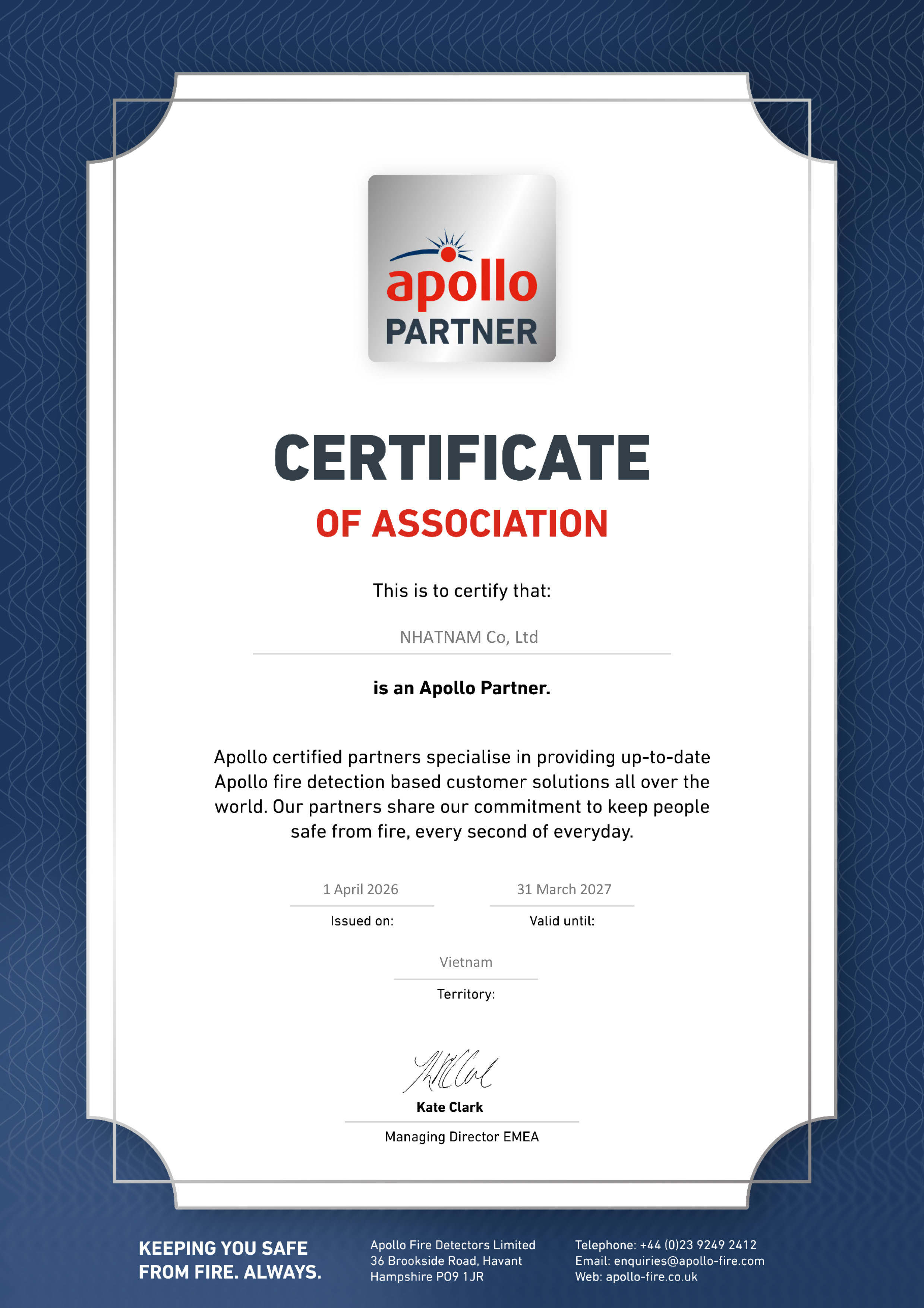 Chứng nhận đại lý của Apollo