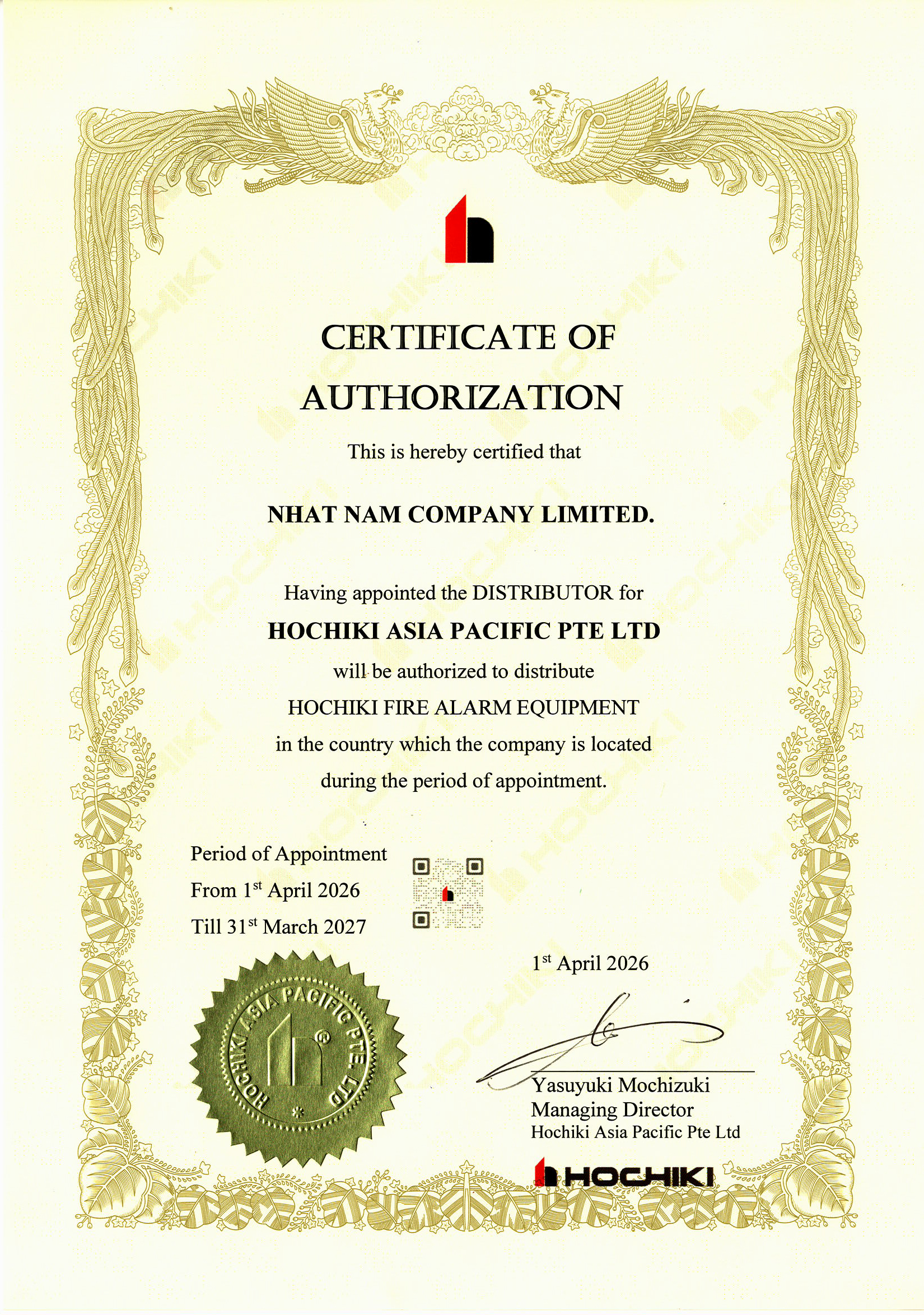 Chứng nhận đại lý của Hochiki Corporation